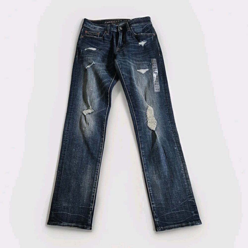 American Eagle Jeans Men 28x32 (30) Blue Distressed Extreme Flex 4 Slim Straight